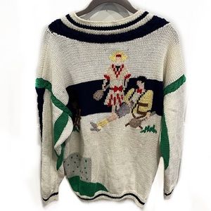 Vintage 80’s Novelty Tennis Cardigan Chunky Sweater — really freaking comf